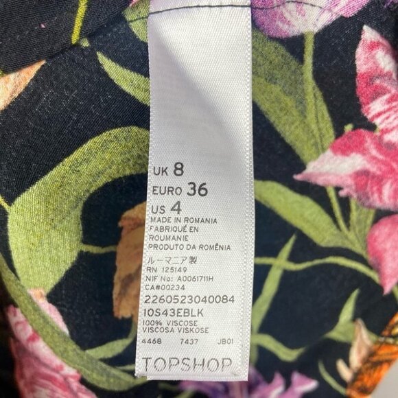 Topshop Tulip Print Tea Dress Open Back Mini Size 4 Floral Flutter Sleeve Boho - Picture 9 of 11